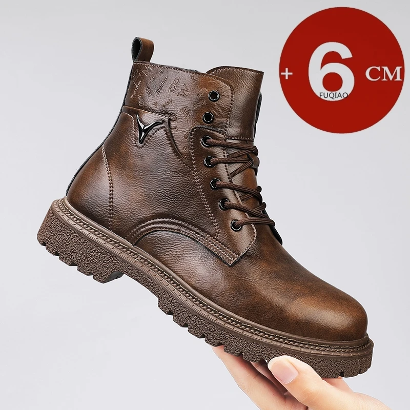 Men'S Shoes Increase Height - รองเท้าบูทเพิ่มความสูง 6 ซม. สำหรับผู้ชาย หนังแท้ ใส่ได้ทั้งฤดูใบไม้ร่วงและฤดูหนาว