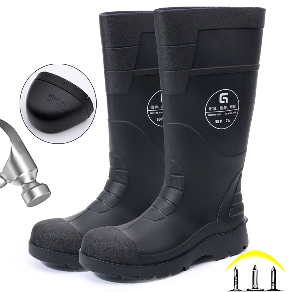 Men'S Shoes Water Resistant - รองเท้าบูทกันน้ำสำหรับผู้ชาย รองเท้าทำงานสำหรับงานเหมือง รองเท้าบูทนิรภัยกันน้ำมัน ป้องกันการกระแทก ป้องกันการเจาะทะลุ รองเท้าบูทกันน้ำ