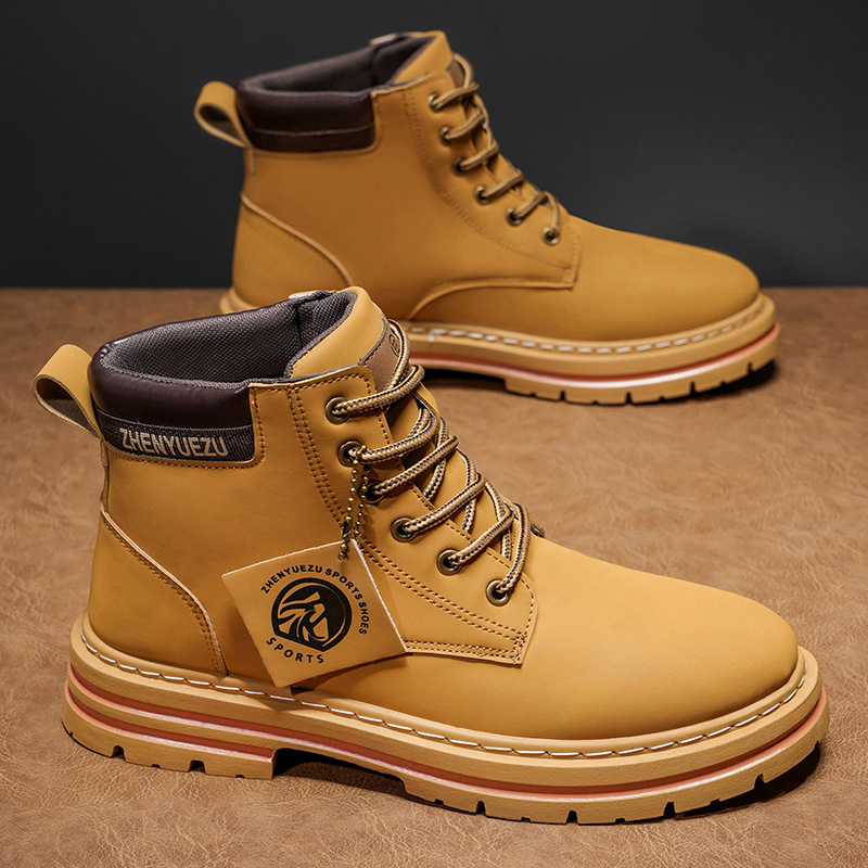 Men'S Shoes Increase Height - รองเท้าบูทสั้นสไตล์เรโทรสำหรับผู้ชาย ฤดูใบไม้ร่วงและฤดูหนาว พื้นหนาเพิ่มความสูง กันลื่น ทนทาน วัสดุ