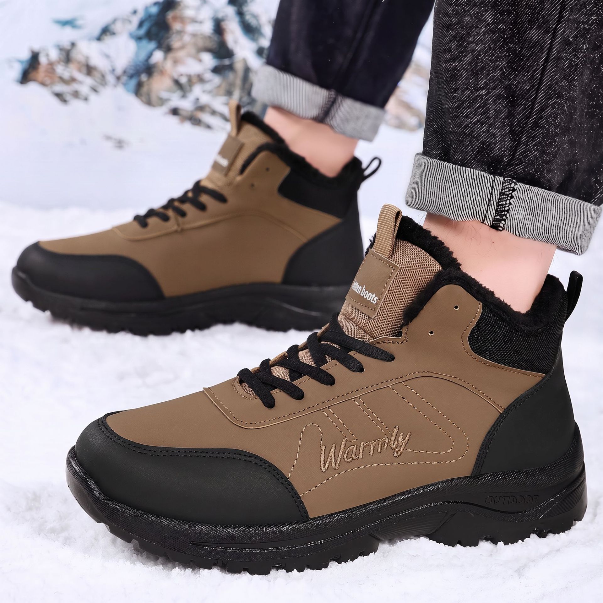 Men'S Shoes Hoka Sale - รองเท้าผ้าฝ้ายสำหรับผู้ชาย บุด้วยผ้ากำมะหยี่หนา เหมาะสำหรับใส่เดินป่าในฤดูหนาว ใส่ลำลองได้หลากหลายโอกาส พื้นนุ่ม สวมใส่สบาย