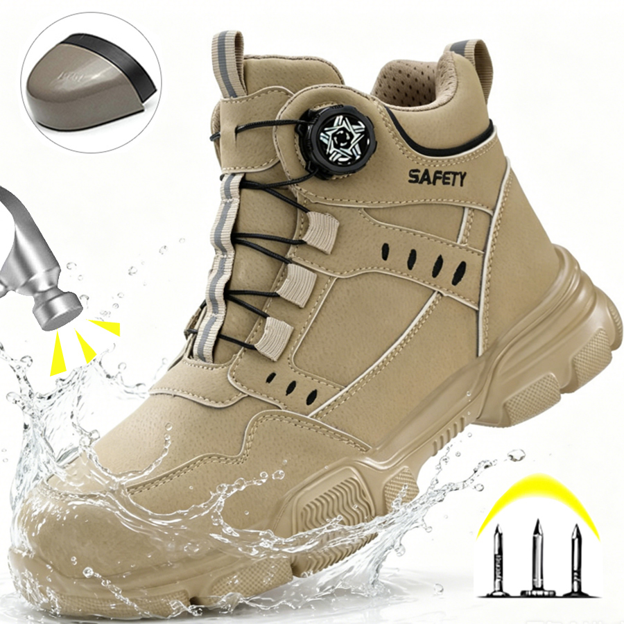 Men'S Shoes Water Resistant - รองเท้าบูททำงานหัวเหล็กสำหรับผู้ชาย ลายฮาโลวีน กันน้ำ ทนแรงกระแทก ป้องกันการเจาะทะลุ รองเท้าบูทเดินป่าแบบยุทธวิธี